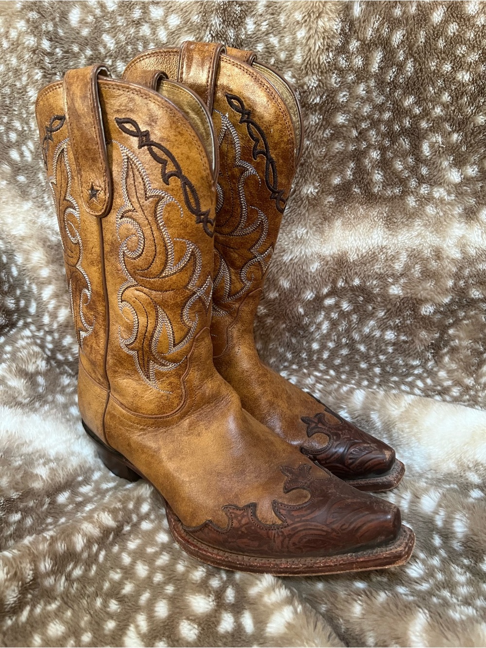 Women's Tony Lama Tan Brown Leather Western Cowboy Boots